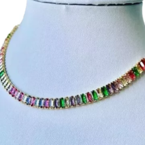 Colar Nevete Com Zircônia Colorida Folheado No Banho Dourado