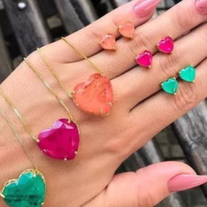 Conjunto Colar E Brinco Semijoia Em Forma De Coração