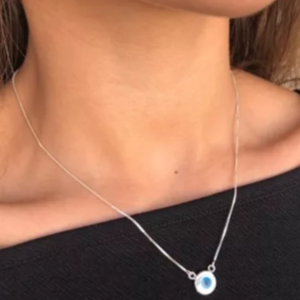 Colar Corrente 45cm Olho Grego Prata 925 Madreperola Choker