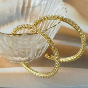 Brinco argola Grande de Strass Luxuosa Festa Noiva