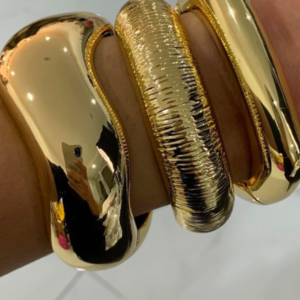 Kit 3 Braceletes Bold Grosso Feminino Liso Banhado A Ouro