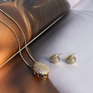 Kit Colar e Brinco Gota Strass Luxo