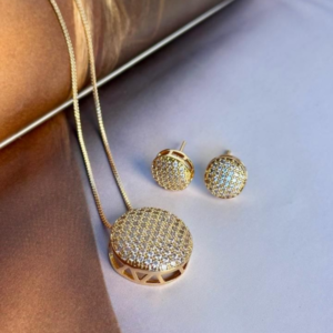 Conjunto Feminino Colar + Brinco Redondo de Brilho