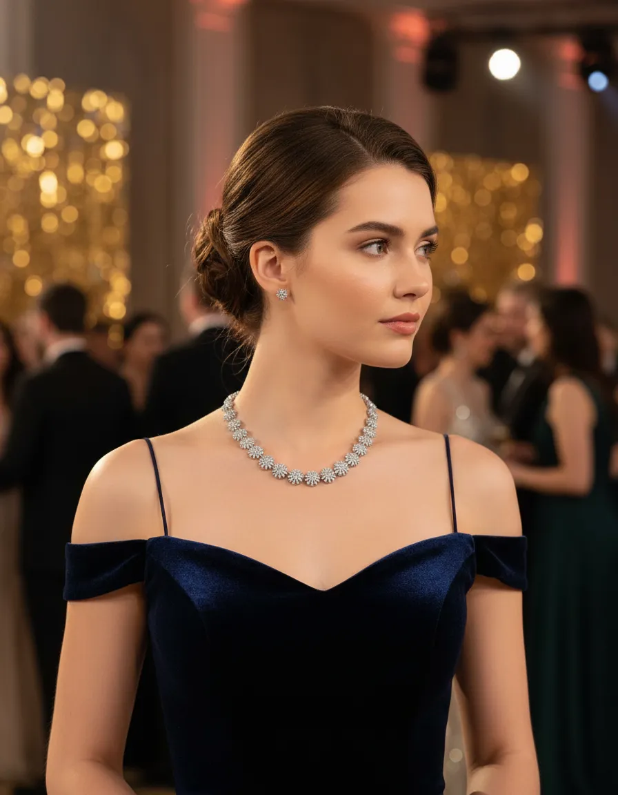 Colar Feminino Elegante com Cristal Prata e Dourado Design Sofisticado - Image 2