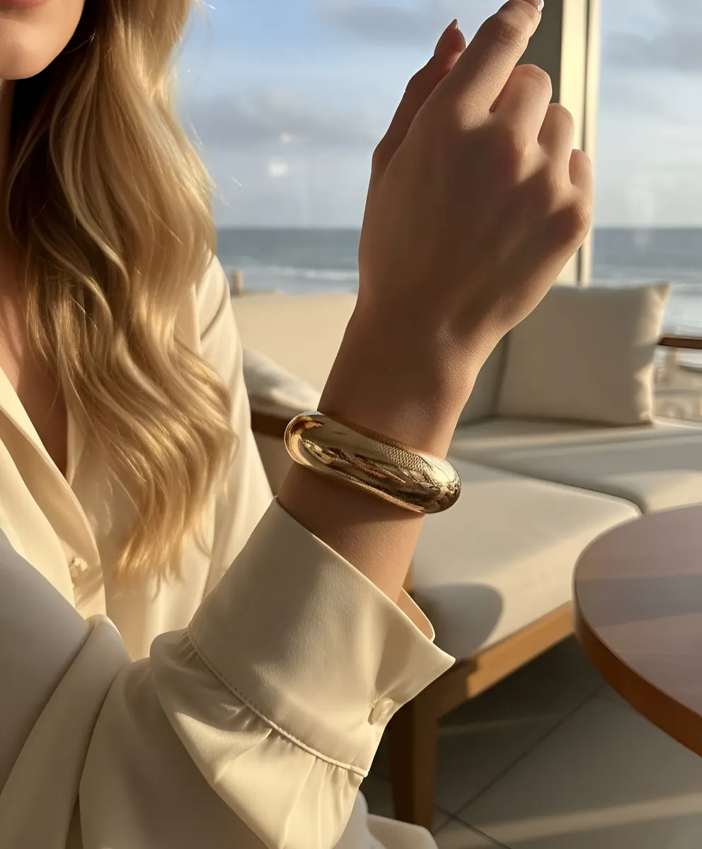 Bracelete Dourado Banhado Moderno Moda Boho Chic Tendência Dourado