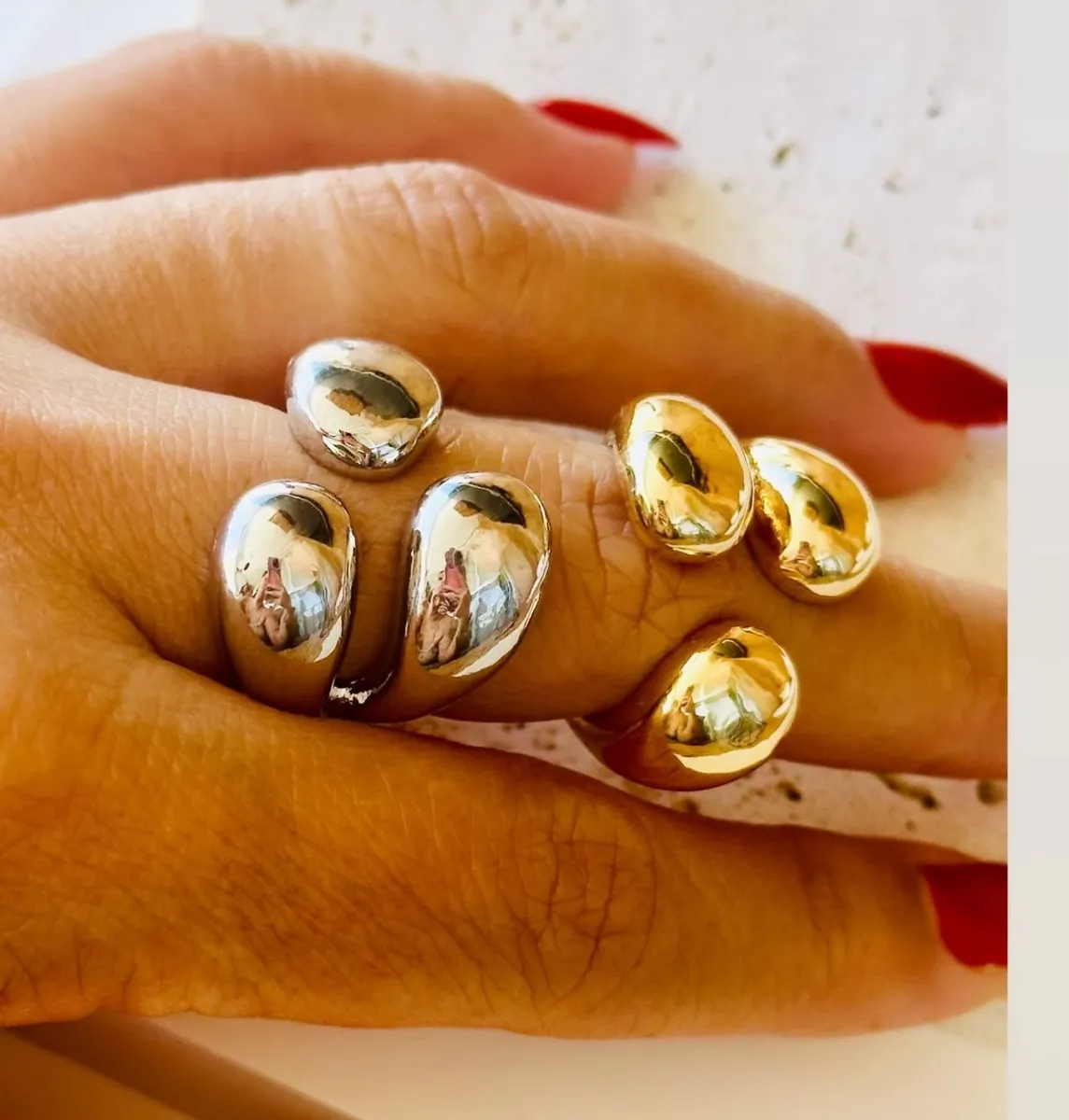 Anel 3 Gotas Ajustável Banho Dourado E Prata