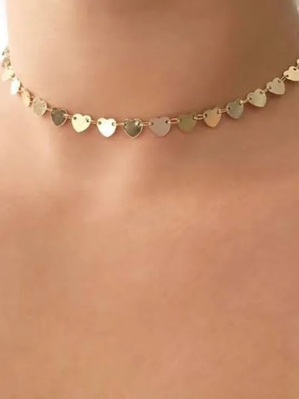 Choker Coração Dourado Banhado Dourado