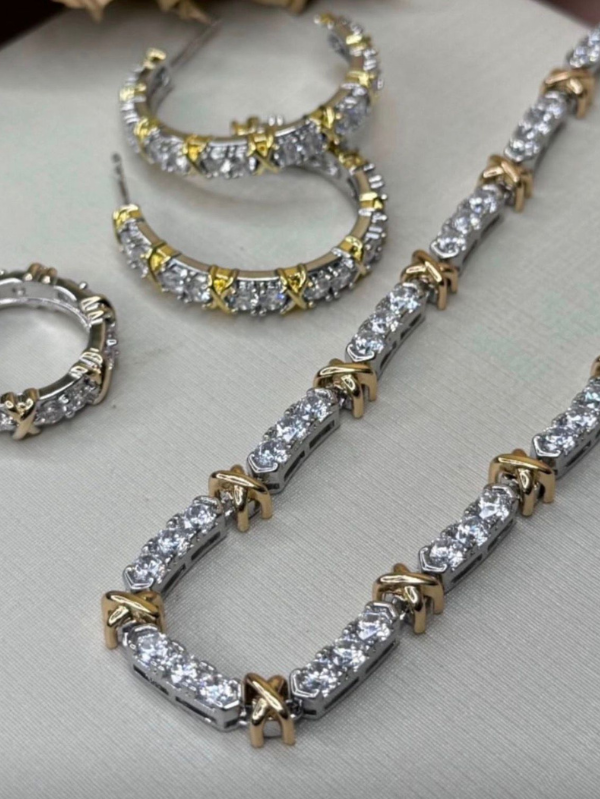 Colar X Estilo Tiffany Tendência Prata Elegante Minimalista