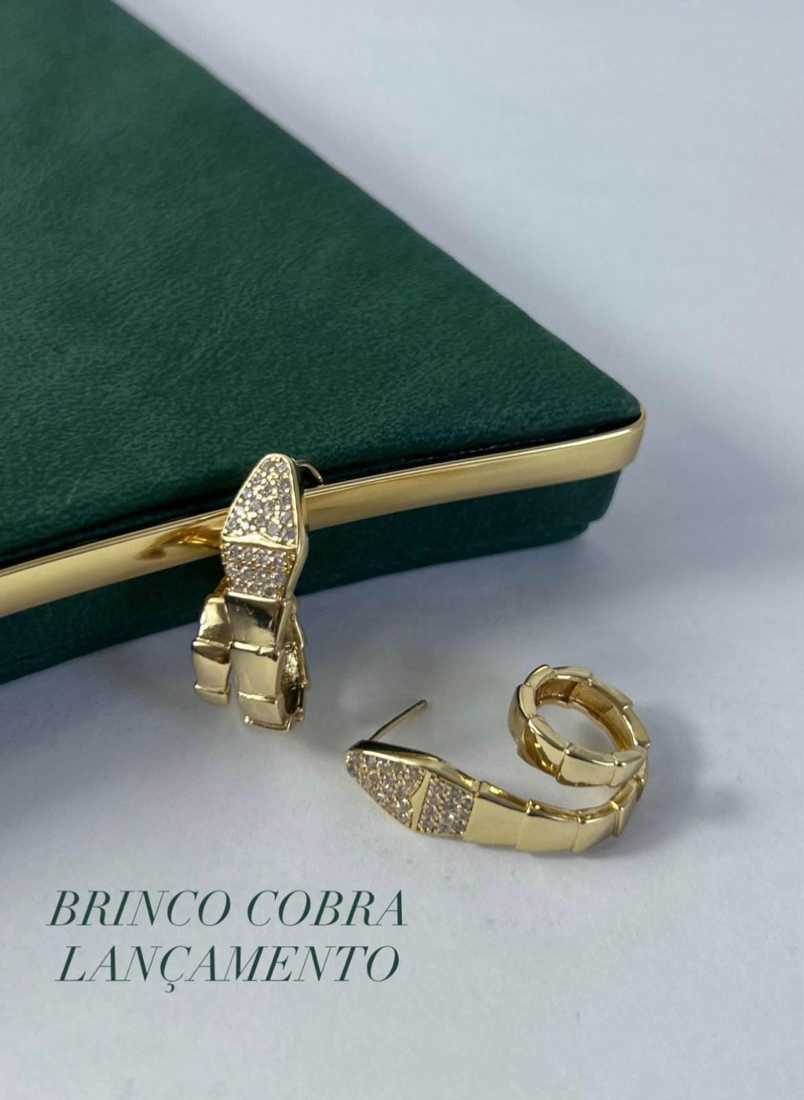 Brinco Cobra Dourado com Zircônias Brilho Luxuoso