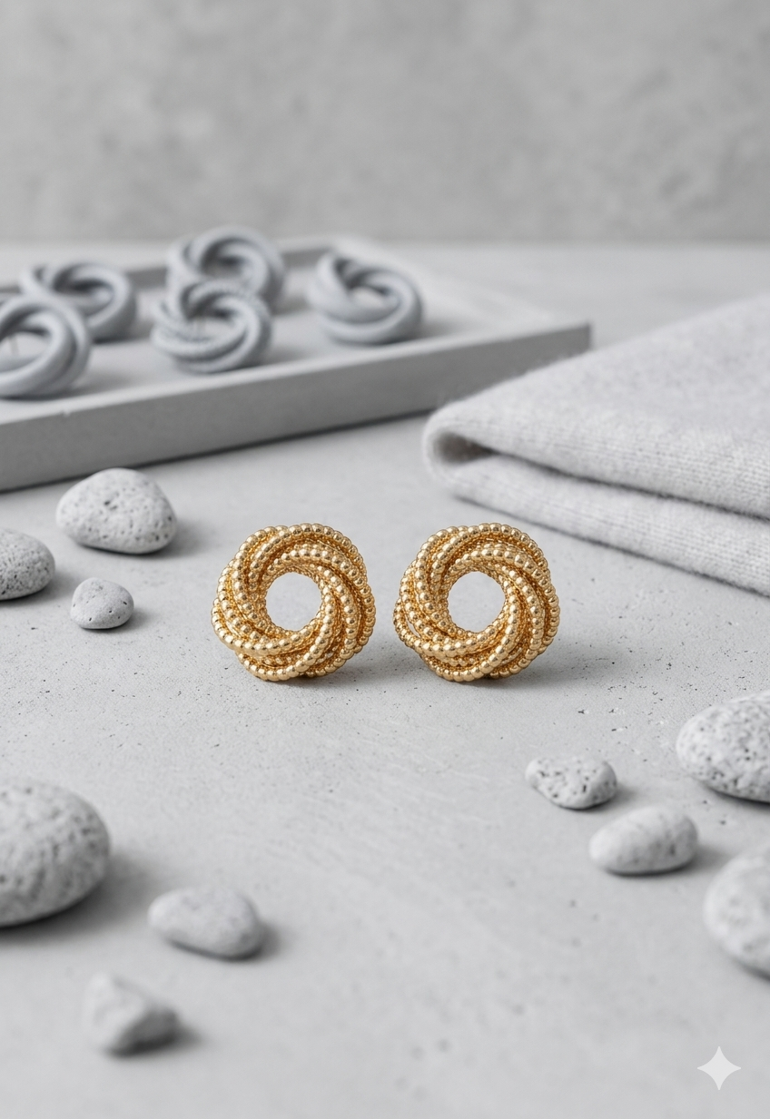 Brinco Nó Dourado Texturizado Elegante e Sofisticado Banhado