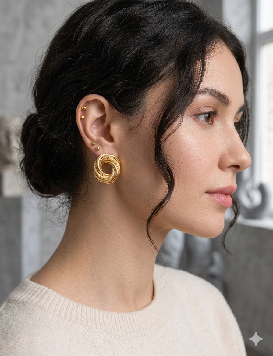 Brinco Nó Entrelaçado Dourado Texturizado Elegante e Sofisticado