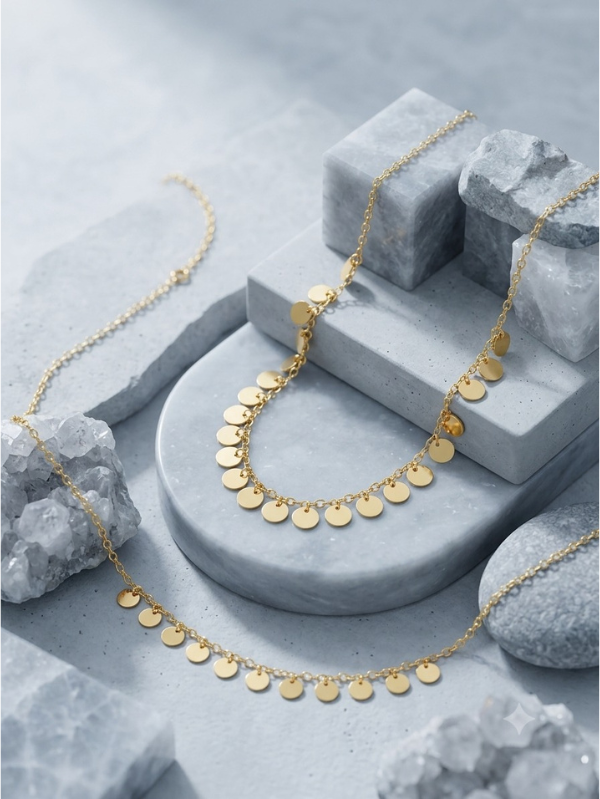 Colar Medalhinhas Douradas Feminino Delicado e Sofisticado - Imagem 2