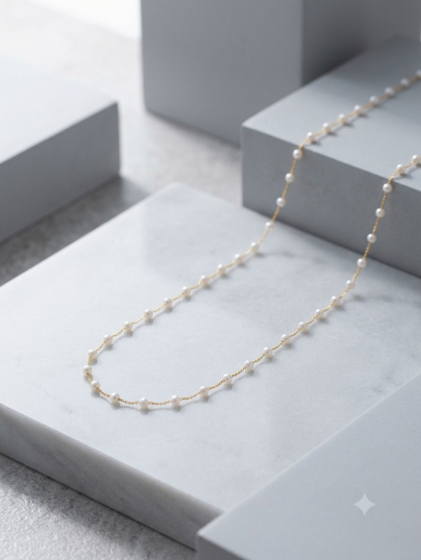 Colar Longo Pérolas Delicadas Dourado Elegante Feminino - Imagem 3