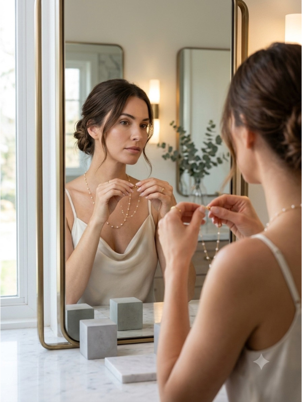 Colar Longo Pérolas Delicadas Dourado Elegante Feminino - Imagem 2