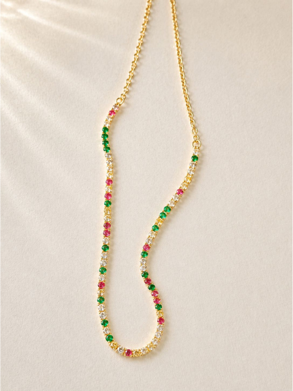 Colar Colorido com Zircônias Multicoloridas Folheado Ouro - Imagem 4