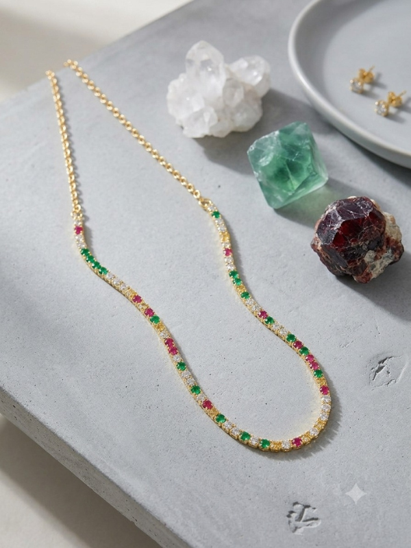 Colar Colorido com Zircônias Multicoloridas Folheado Ouro - Imagem 2
