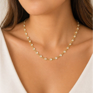 Colar Riviera Cristais Brancos Dourado Elegância Atemporal