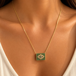 Colar Olho Grego Verde com Zircônias Dourado Proteção