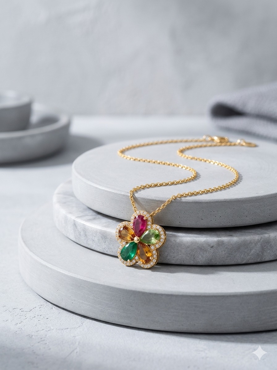 Colar Flor Cristal Multicolorido Banhado a Ouro Elegância Delicada - Imagem 2