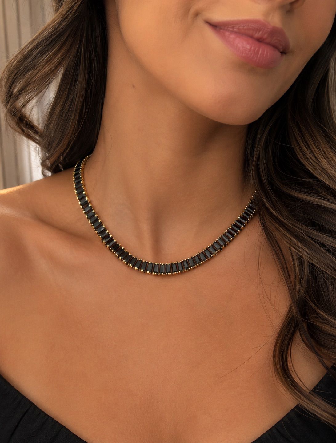 Colar Choker Riviera Zircônia Cristal Antialérgico 35cm