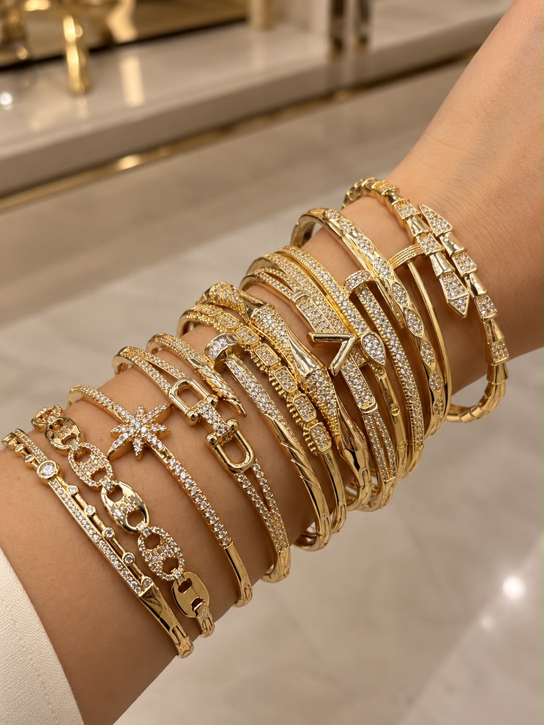 Bracelete Da Moda Dourado Cravejado Ajustável Escolha O Seu